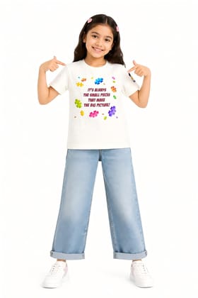 KUCHU Unisex T-Shirt | The Big Picture Print | 6–7 Years | Cotton Modal Fabric | Soft Feel | Breathable | Digitally Printed | Vibrant Colour White
