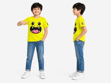 KUCHU Unisex T-Shirt | Monster Print | 6–7 Years | Cotton Modal Fabric | Soft Feel | Breathable | Digitally Printed | Vibrant Colour