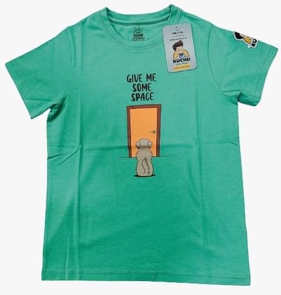 KUCHU Kids Give Me Some More Space Printed T-Shirt (Teal Green, 6–7 Years) | Cotton Modal Fabric | Breathable | Lightweight | Comfortable Wear