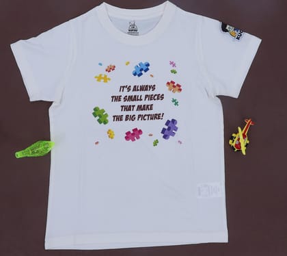 KUCHU Unisex T-Shirt | The Big Picture Print | 8–9 Years | Cotton Modal Fabric | Soft Feel | Breathable | Digitally Printed | Vibrant Colour White