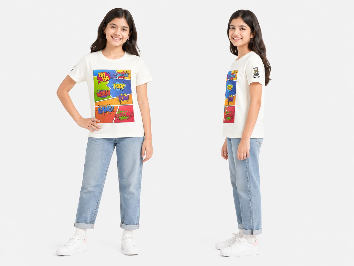 KUCHU Unisex T-Shirt | Boom Bang Print | 10–11 Years | Cotton Modal Fabric | Soft Feel | Breathable | Digitally Printed | Vibrant Colour White
