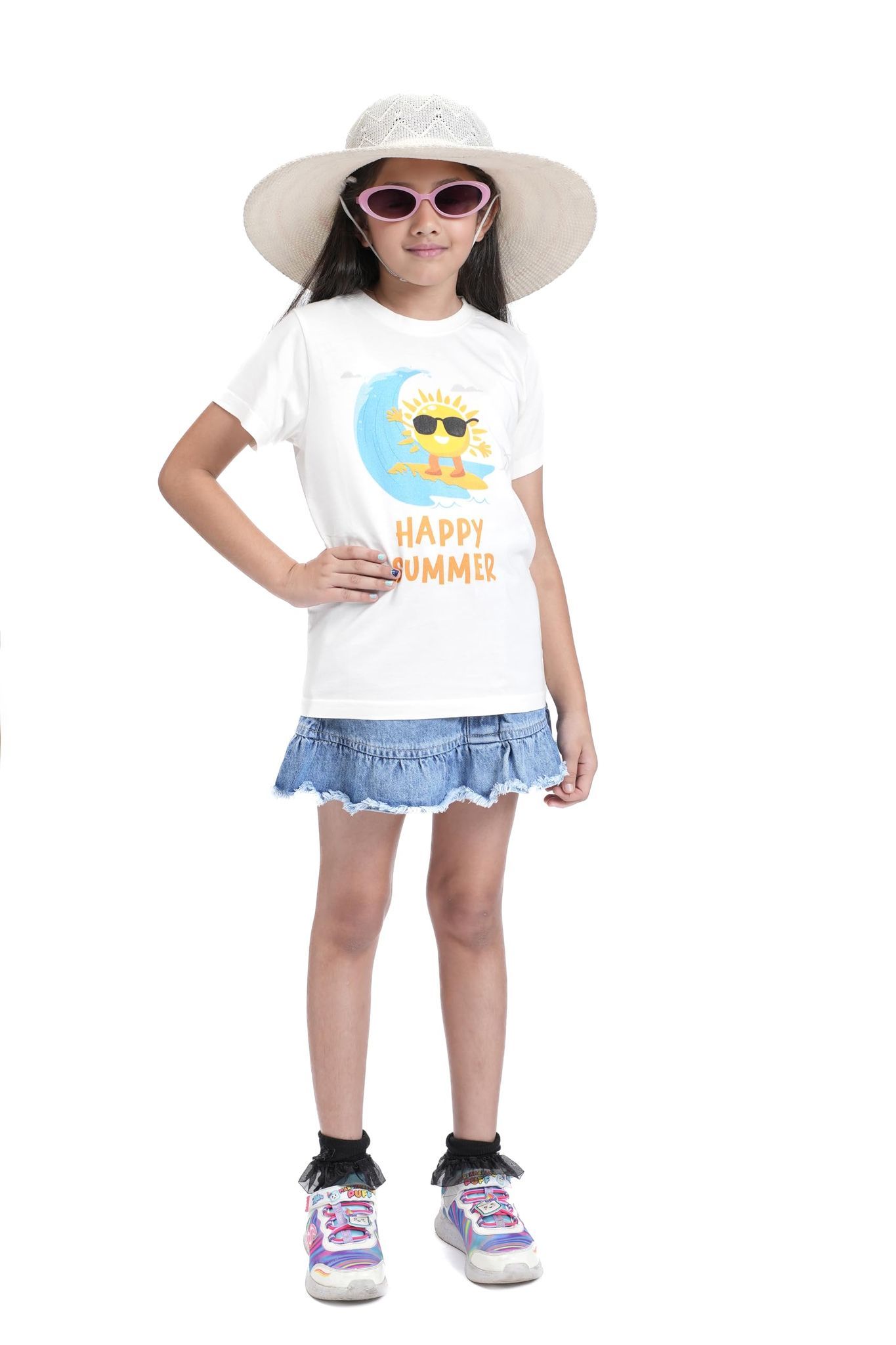 KUCHU Kids Graphic Printed T-Shirt | Happy Summer | Cotton Modal Fabric | Soft & Skin-Friendly | Everyday Casual Wear for Boys & Girls (in, Age, 12 Years, 13 Years, Regular, White)