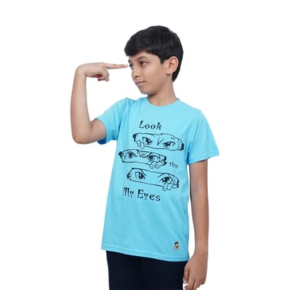 KUCHU Kids’ Unisex T-Shirt “Look Thru My Eyes” Digital Print | Cotton-Modal Blend | Super Soft, Breathable, Lightweight & Durable Casual Wear for Boys & Girls