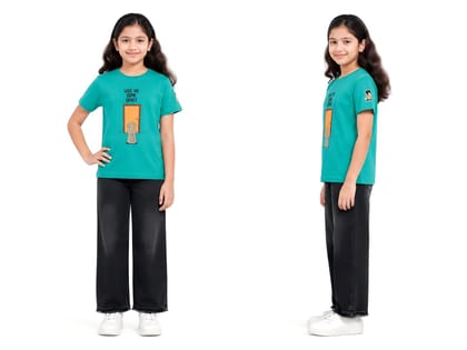 KUCHU Kids Give Me Some More Space Printed T-Shirt (Teal Green, 6–7 Years) | Cotton Modal Fabric | Breathable | Lightweight | Comfortable Wear