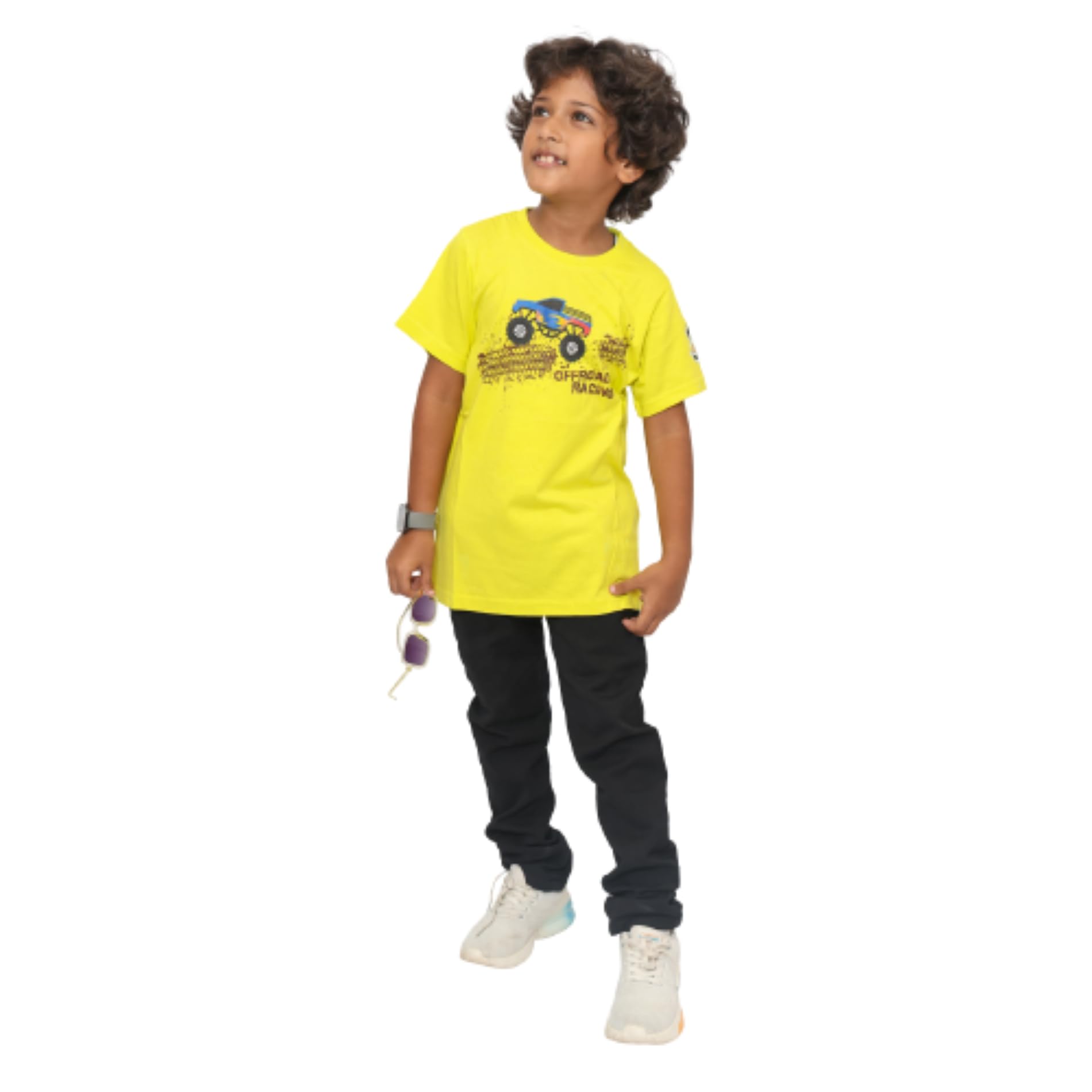 KUCHU Kids Off Road Racing Graphic Tee | 8–9 Years | Cotton T-Shirt | Breathable Fabric | Regular Fit | Summer Wear